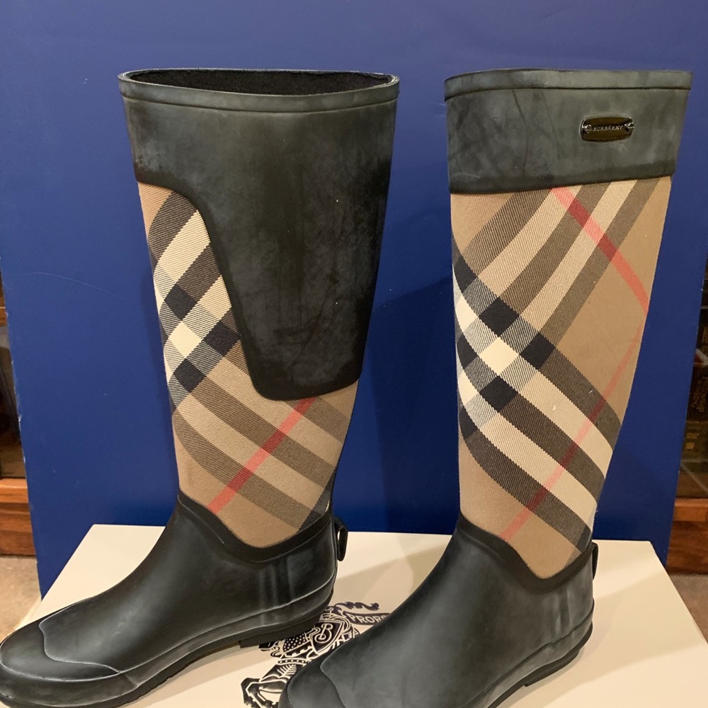 Burberry Clemence rain boots.  With box